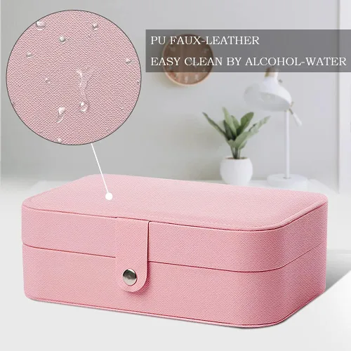 Miniatura 4 de XMJXBOX Caja organizadora de joyas de 3 capas de piel sintética para mujeres, niñas, estuche de almacenamiento impermeable para collares, anillos