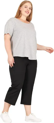 Miniatura 6 de Bamans Pantalones capri de talla grande para mujer, elásticos, cómodos, de pierna recta, para el trabajo, con bolsillos