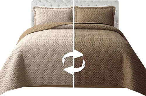 Miniatura 22 de Elegant Comfort Juego de colcha reversible acolchada de 3 piezas con fundas de almohada, exquisitas costuras majestuosas para todas las estaciones