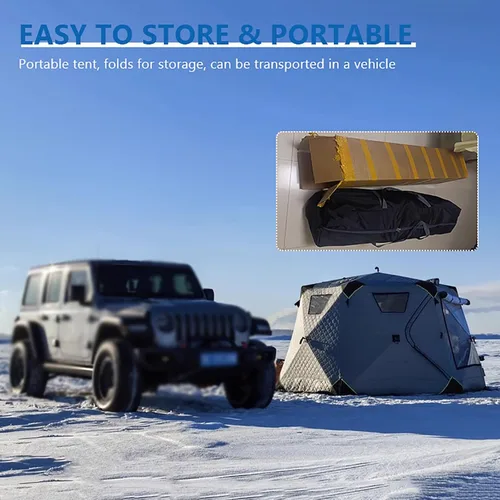 Miniatura 8 de Refugio portátil de pesca en hielo para 3 a 8 personas, tienda de campaña de pesca en hielo con aislamiento hexagonal con bolsa de transporte