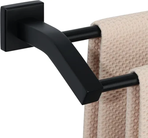 Alise Toallero doble de baño, toallero para baño, lavabo de baño, acero inoxidable SUS304 de 24 pulgadas, soporte de pared, color negro mate