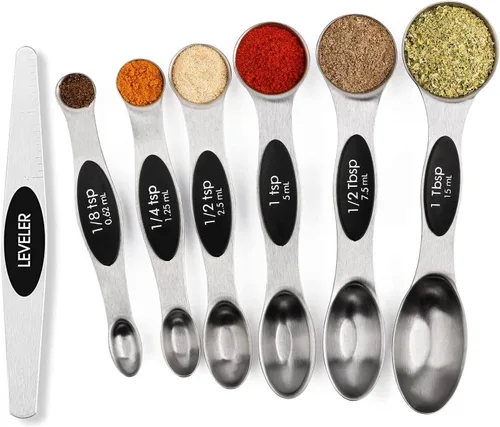 Miniatura 10 de Juego de cucharas medidoras magnéticas de acero inoxidable con nivelador de 9 piezas, tazas medidoras apilables para hornear - Juego de tazas