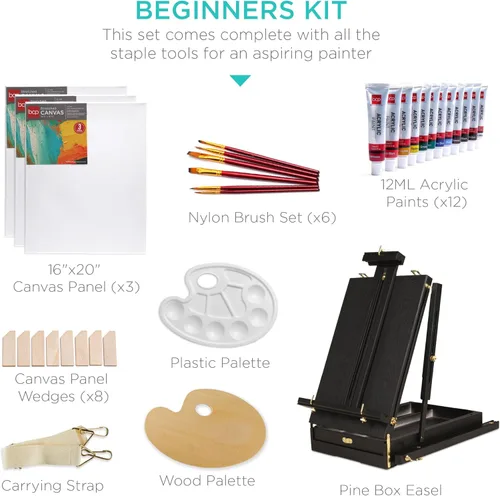Miniatura 2 de Best Choice Products Caballete francés, kit de 32 piezas para principiantes, portátil, de madera, plegable, ajustable, caja de bocetos para artista