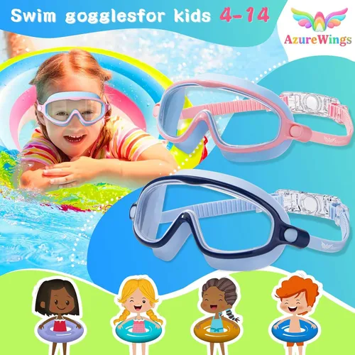 Miniatura 2 de Paquete de 2 gafas de natación para niños, sin fugas, antivaho, anti-UV, para niños y niñas de 4 a 14 años Azul oscuro y rosa azul