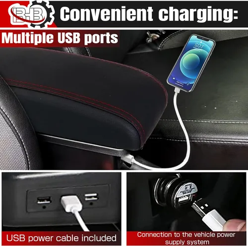 Miniatura 7 de BHB Caja de reposabrazos para consolas compatible con Nissan Almera Versa 2016-2019, caja de consola central, caja de reposabrazos de carga USB