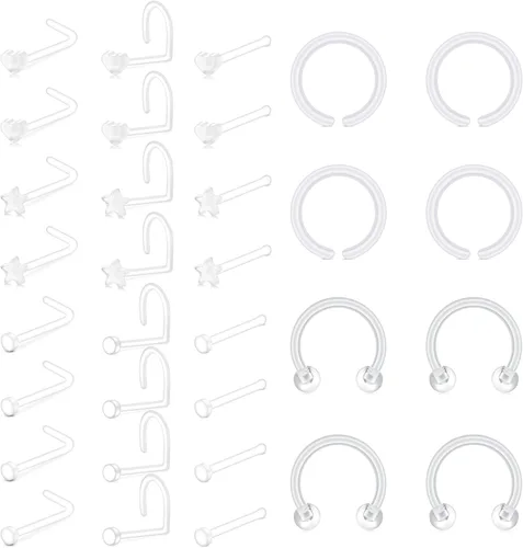 Miniatura 5 de Piercing para la nariz con pin de hueso Bioflex transparente de 0.71 oz, 0.71 oz, 0.71 oz, para mujeres y hombres