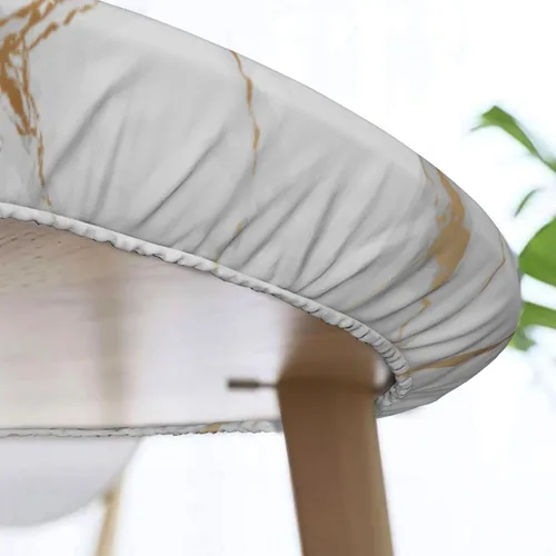 Miniatura 5 de Mantel para mesa redonda con estampado de mármol blanco, borde elástico, ajustado, impermeable, para mesas de interior y exterior, para comedor