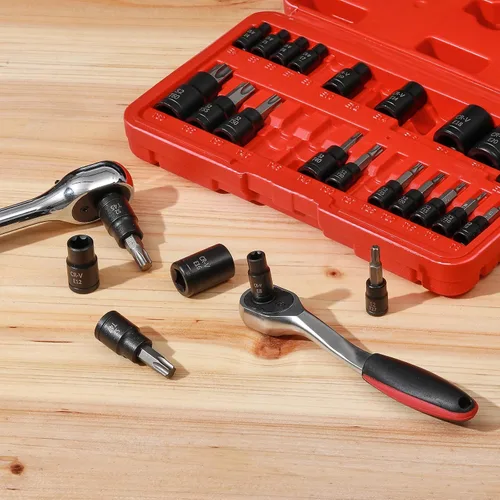 Miniatura 6 de Mayouko Juego de 25 brocas Torx de 1/4", 3/8", 1/2", 1/2", 1/2", 12 enchufes E-Torx hembra y 13 puntas de enchufe estrella