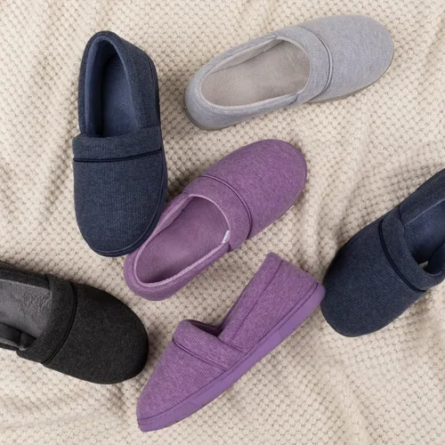 Miniatura 6 de ULTRAIDEAS - Pantuflas cómodas de punto de algodón con espuma viscoelástica para mujer, pantuflas ligeras con forro afelpado de rizo y suela de goma