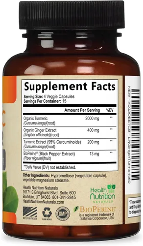 Miniatura 9 de Suplemento de curcumina de cúrcuma – 2200 mg de complejo de curcumina por porción – 95% de curcuminoides, jengibre orgánico y pimienta negra