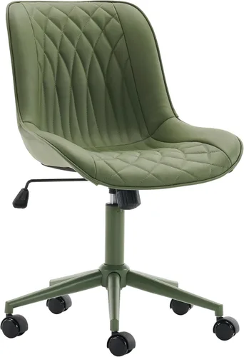 YOUNIKE Silla de oficina ergonómica de piel sintética verde oliva, sin brazos, cómoda silla de escritorio con respaldo mecedor, bonita silla