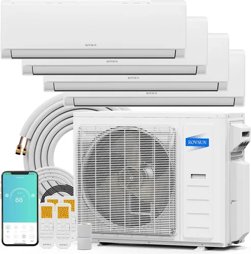 ROVSUN 38000 BTU Quad Zone WIFI Mini Split AC/calefacción, 20 SEER2 4 zonas (9K/9K/9K/9K) BTU sin conductos Split Aire acondicionado dividido con
