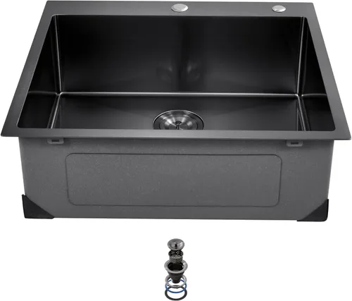 VEVOR Fregadero de cocina empotrado de 25" con profundidad de 9" Fregadero de cocina de montaje superior de un solo tazón Fregadero de acero