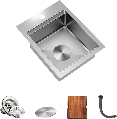 Miniatura 8 de TORVA Fregadero de cocina de 18 pulgadas, fregadero de estación de trabajo de barra de acero inoxidable de 18 x 18 x 9 pulgadas, fregadero pequeño