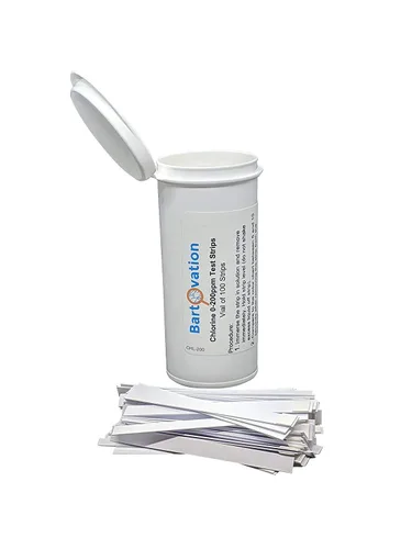 Miniatura 3 de Tiras reactivas de plástico desinfectante de cloro para restaurante, 0-200 ppm [Vial que absorbe la humedad de 100 tiras]