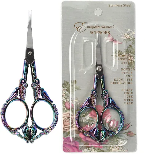 Miniatura 21 de SUNNYCLUE Tijeras de costura de Torre Eiffel, 2 estilos, cubierta de acero inoxidable, tijeras de bordado vintage con funda de cuero sintético