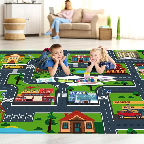 Miniatura 2 de Tapete de juego de automóvil para niños, alfombra para sala de juegos, alfombra de tráfico de ciudad, alfombra de juego para piso, alfombra de juego