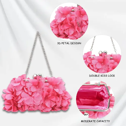 Miniatura 4 de JAMBHALA Bolso de noche para mujer, pequeño bolso floral con cadena para boda, fiesta, baile de graduación