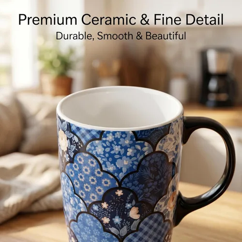 Miniatura 9 de Topadorn Taza de café de cerámica con tapa a prueba de derrames, taza de café para el hogar y la oficina con caja de regalo, color azul