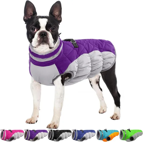 Miniatura 24 de Abrigo de invierno para perro, chaqueta grande para perro, chaqueta impermeable para mascotas con cremallera trasera, abrigo para mascotas con arnés