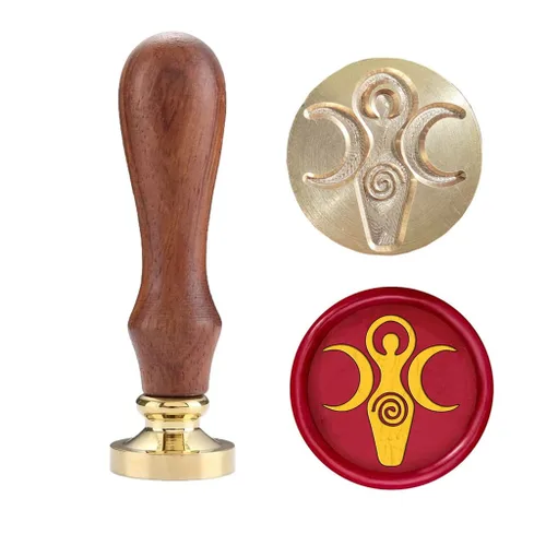 Sello de cera de diosa en espiral, sello de cera de sellado de cobre con empuñadura de madera, sello de cera vintage de triple luna