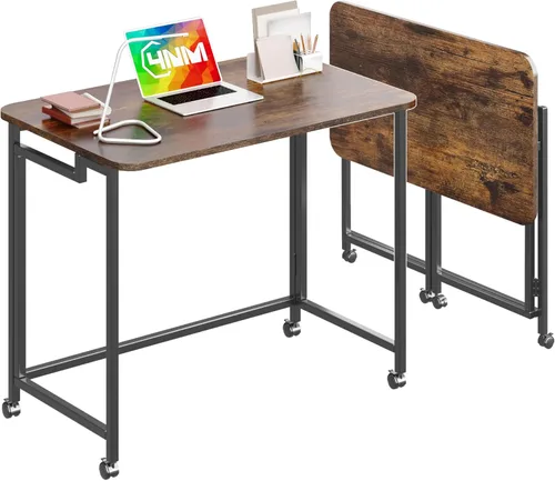 Miniatura 17 de 4NM Escritorio de computadora rodante móvil pequeño de 23.6", mesa carrito plegable para laptop con ruedas, escritorio de oficina portátil para Todo