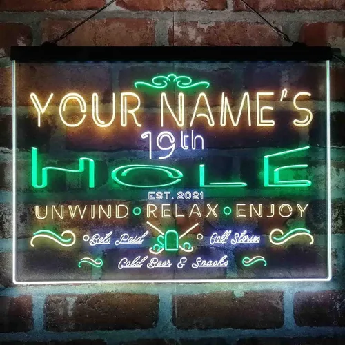 Miniatura 17 de Personalized 19th Hole Golf Club Tri-Color LED Neon Light Sign Customize Name Date Text Quote Font Green & Red & Yellow 13 x 8.7 Inches