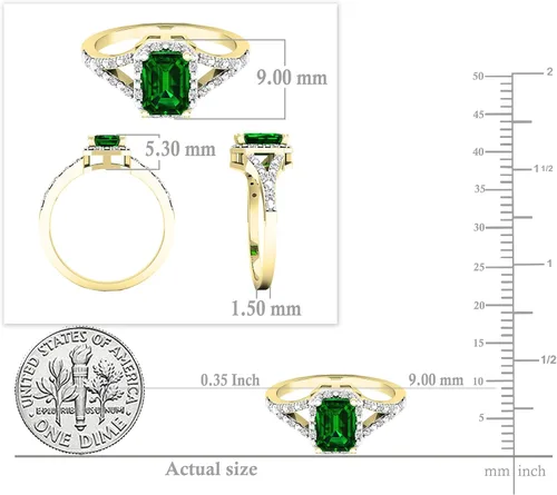 Miniatura 5 de Dazzlingrock Collection Anillo de compromiso con halo de diamante blanco redondo y esmeralda de corte esmeralda creado en laboratorio de 0.276x0.197