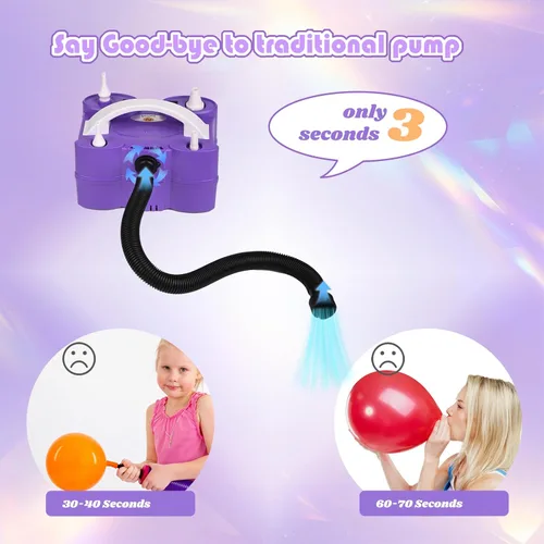 Miniatura 6 de Bomba eléctrica de globos, máquina sopladora de globos eléctrica portátil, bomba de aire de globos, boquilla doble, inflador de globos de 110 V 600