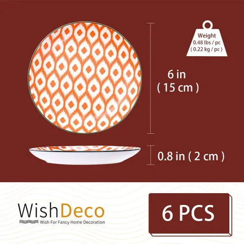 Miniatura 3 de WishDeco Juego de 6 platos de postre pequeños, platos de cerámica para aperitivos de 6 pulgadas, platos de ensalada coloridos, mini plato llano