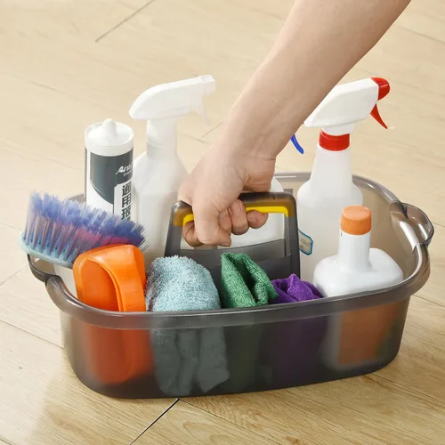 Miniatura 6 de Organizador grande de limpieza con asa, organizador de cesta de almacenamiento de herramientas de limpieza, organizador de cubo resistente, cubo