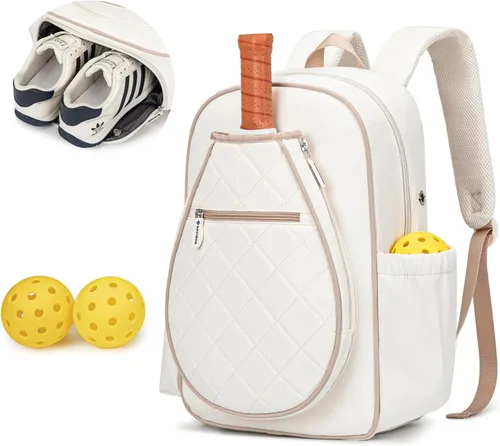KAVIGOR Pickleball Bag, Quilted Pickleball Backpack with Shoe Compartment & Waterproof Pocket, Pickle Ball Paddle Bag Fits 2 to 4 Paddles for Women