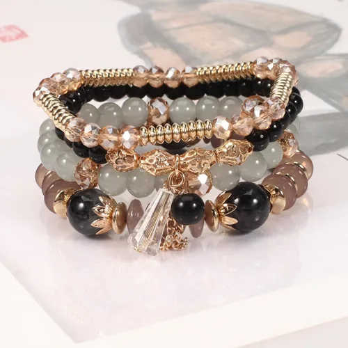 Miniatura 6 de Twinfree Pulseras bohemias para mujer, pulsera elástica de cuentas de colores multicapa con dije de joyería