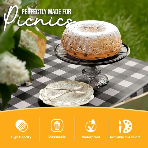 Miniatura 5 de Exquisite Cubierta de Mesa para Picnic - Paquete de 6 Manteles Premium Rectangulares de Plástico - Cubierta de Mesa para BBQ a Cuadros Negro
