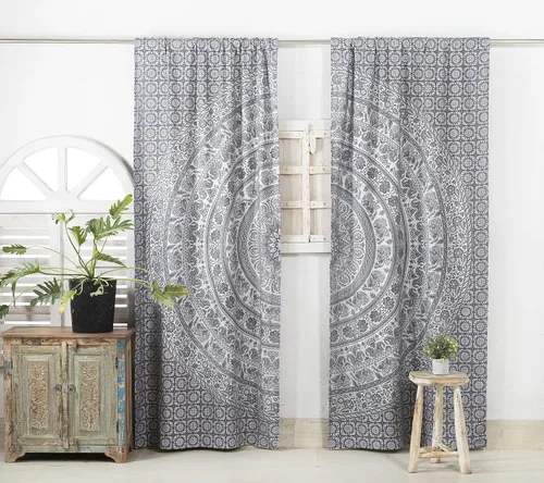 Miniatura 11 de Popular Handicrafts - Cortinas de ventana de cocina con diseño de mandala hippie indio, Elefante Bohemio, hermosas cortinas para dormitorio, sala
