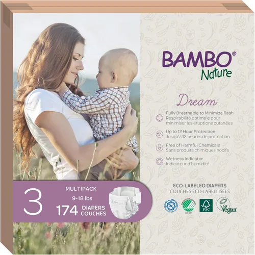 Miniatura 10 de Bambo Nature Pañales hipoalergénicos Dream Baby, pañales sostenibles con etiqueta ecológica de primera calidad, protección mejorada contra fugas