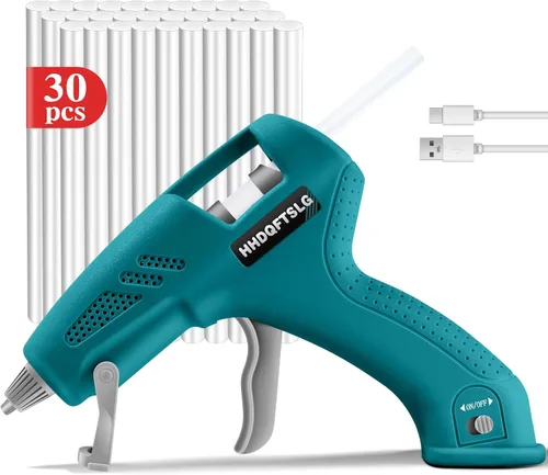 Miniatura 8 de Pistola de pegamento caliente inalámbrica con 30 barras de pegamento premium, pistola de pegamento inalámbrica de 20 W, precalentamiento rápido