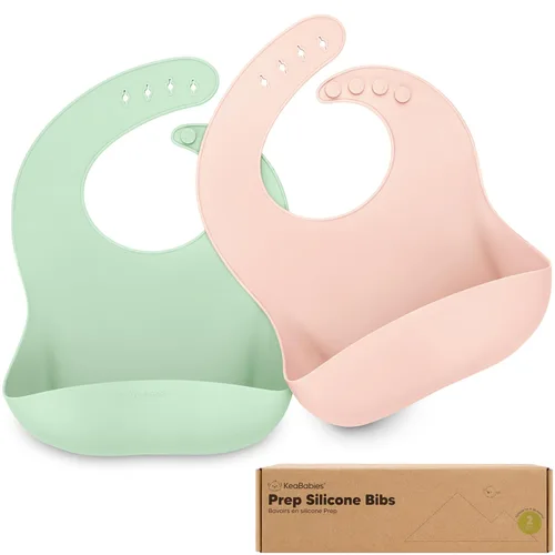 Miniatura 12 de KeaBabies Paquete de 2 baberos de silicona para bebés, niñas y niños, baberos resistentes de grado alimenticio para comer, atrapa alimentos grandes