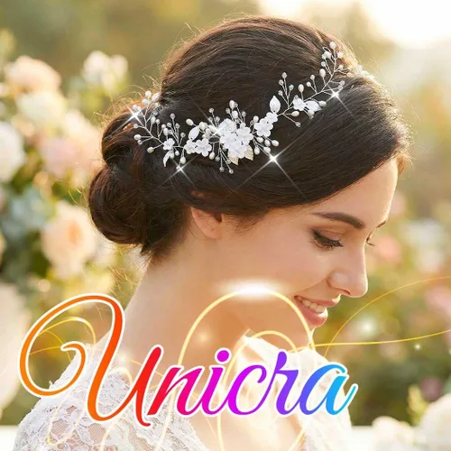 Miniatura 6 de Unicra Tocado de novia con perlas de vid y flores, piezas de pelo de boda, accesorios de cabello de graduación plateadas para novias y mujeres