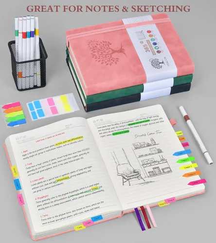Miniatura 4 de PERCUN Cuaderno rayado A4, 365 páginas de gran tamaño de cuero para escribir para mujeres y hombres, cuaderno de tapa dura con páginas gruesas