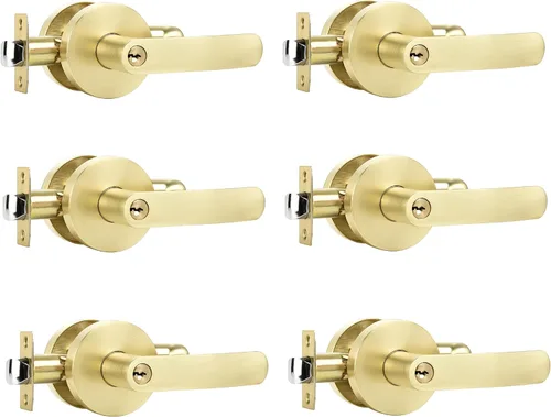 Miniatura 19 de Leydebong Paquete de 10 manijas de puerta de entrada de color dorado claro (con llave similar), perillas de puerta interior resistentes, cerraduras