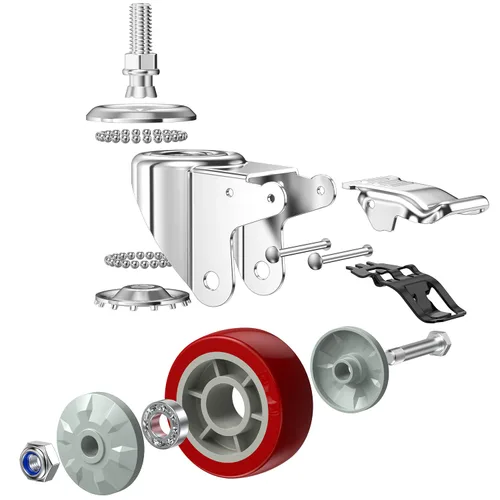 Miniatura 2 de DICASAL Ruedas de vástago resistente de 3 pulgadas Ruedas de rosca giratorias de 360 grados con tamaño métrico M12-1.75 Tornillo de doble bloqueo