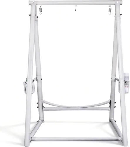 Miniatura 3 de YOXIFOC Base reforzada y soporte de hamaca de estructura triangular con 2 cestas de almacenamiento, soporte de columpio con 3 ganchos para la Blanco