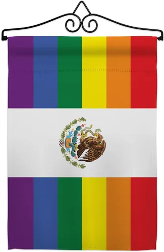 Miniatura 10 de Bandera de jardín de arpillera de Orgullo de México LGBT arco iris amor gay bisexual pequeño regalo decorativo patio casa pancarta de doble cara