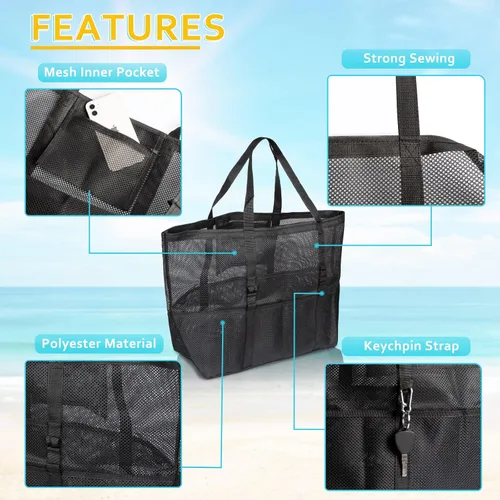Miniatura 4 de SRISE Mesh Beach Bag - Large Beach Tote Bag for Family Beach Bag for Toys & Vacation Essentials