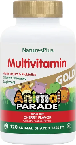 Miniatura 9 de NaturesPlus Animal Parade Gold Multivitamínico para niños, cereza, 120 tabletas masticables en forma de animal, paquete de 2, vegetarianos, sin
