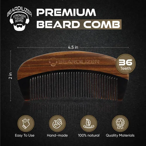 Miniatura 4 de Beardilizer Peine para barba - 100% natural negro buey cuerno de búfalo y mango de sándalo