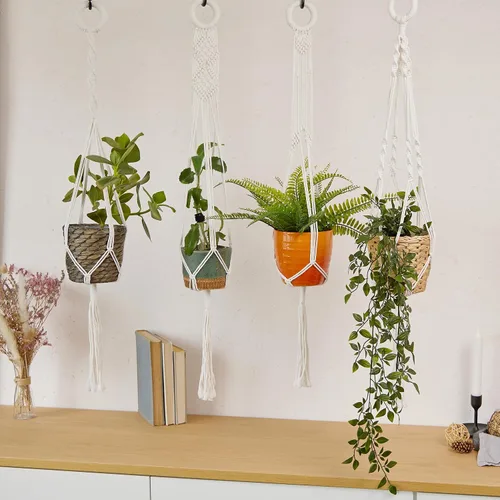 Miniatura 2 de OwnGrown Juego de cestas colgantes: 4 perchas de macramé de 37.5 pulgadas de largo - Soporte de macramé de algodón para macetas colgantes de 3 a 7.8