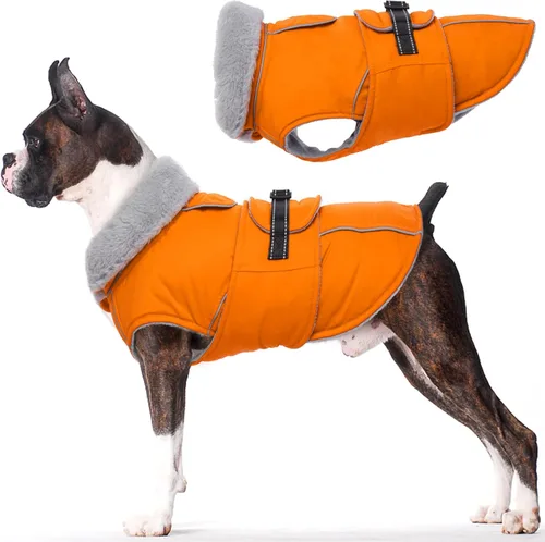 Miniatura 13 de Lelepet Abrigo cálido para perros – Chaleco reflectante impermeable de vellón con hebilla ajustable de gancho y bucle, chaqueta de invierno Rojo