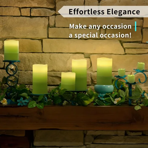 Miniatura 6 de FURORA LIGHTING Velas sin llama verde ombré, cera real, brillo ajustable, control remoto y temporizador, 4 pilares (3 x 4, 3 x 6) y 4 votivos